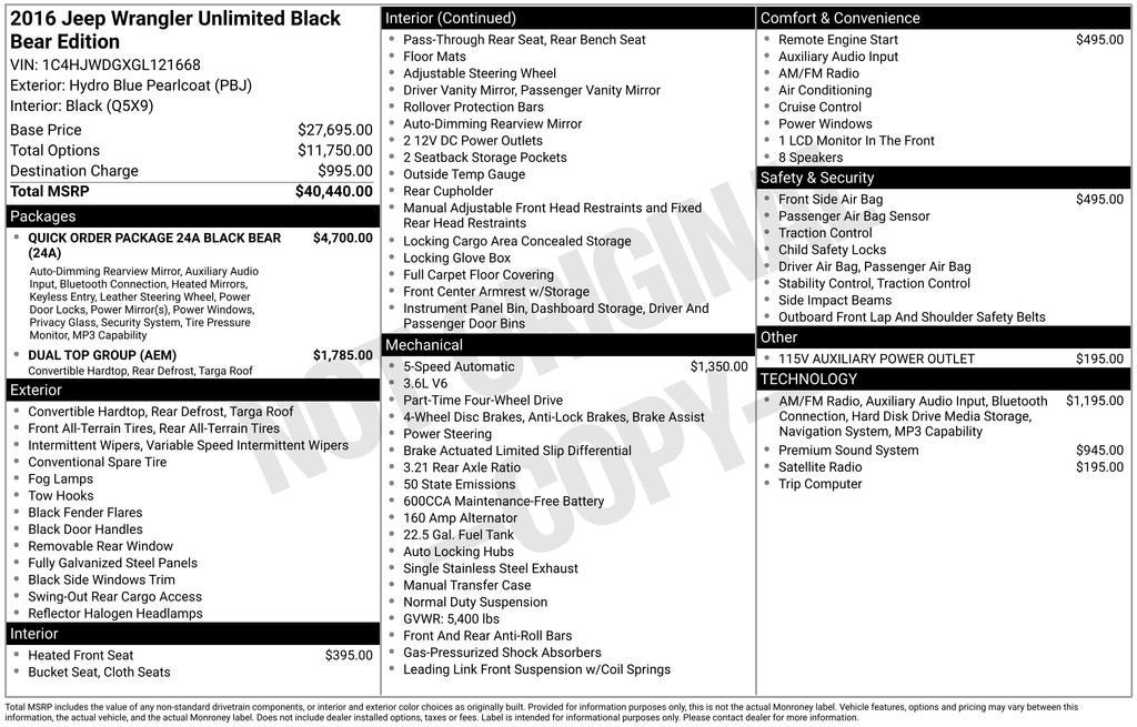 2016 Jeep Wrangler Unlimited Black Bear