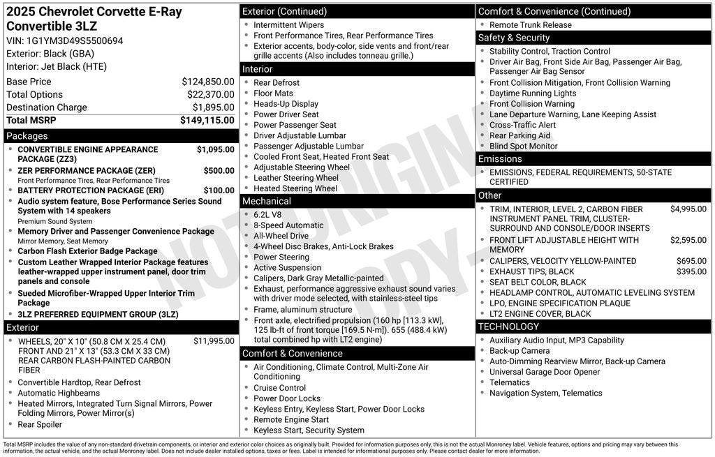 2025 Chevrolet Corvette E-Ray 3LZ