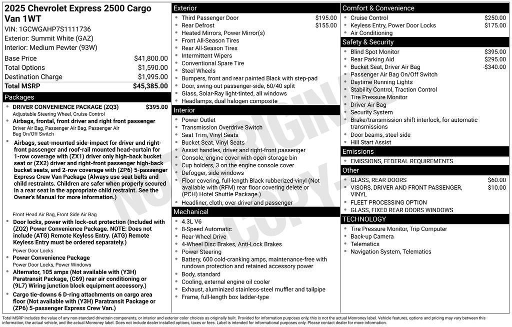 2025 Chevrolet Express Cargo 2500 WT