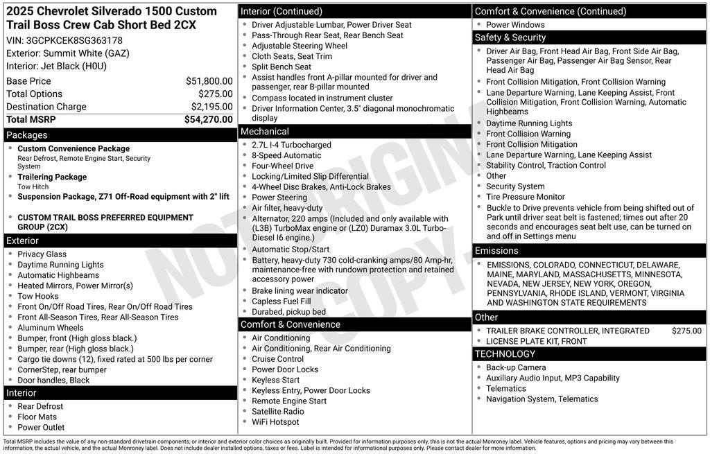 2025 Chevrolet Silverado 1500 Custom Trail Boss