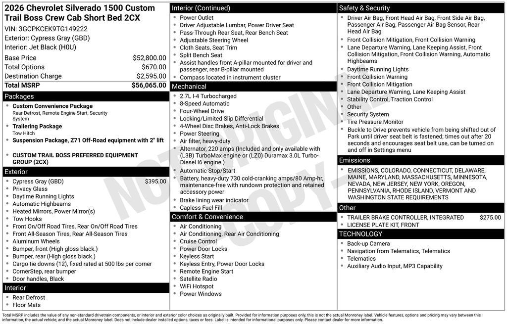 2026 Chevrolet Silverado 1500 Custom Trail Boss