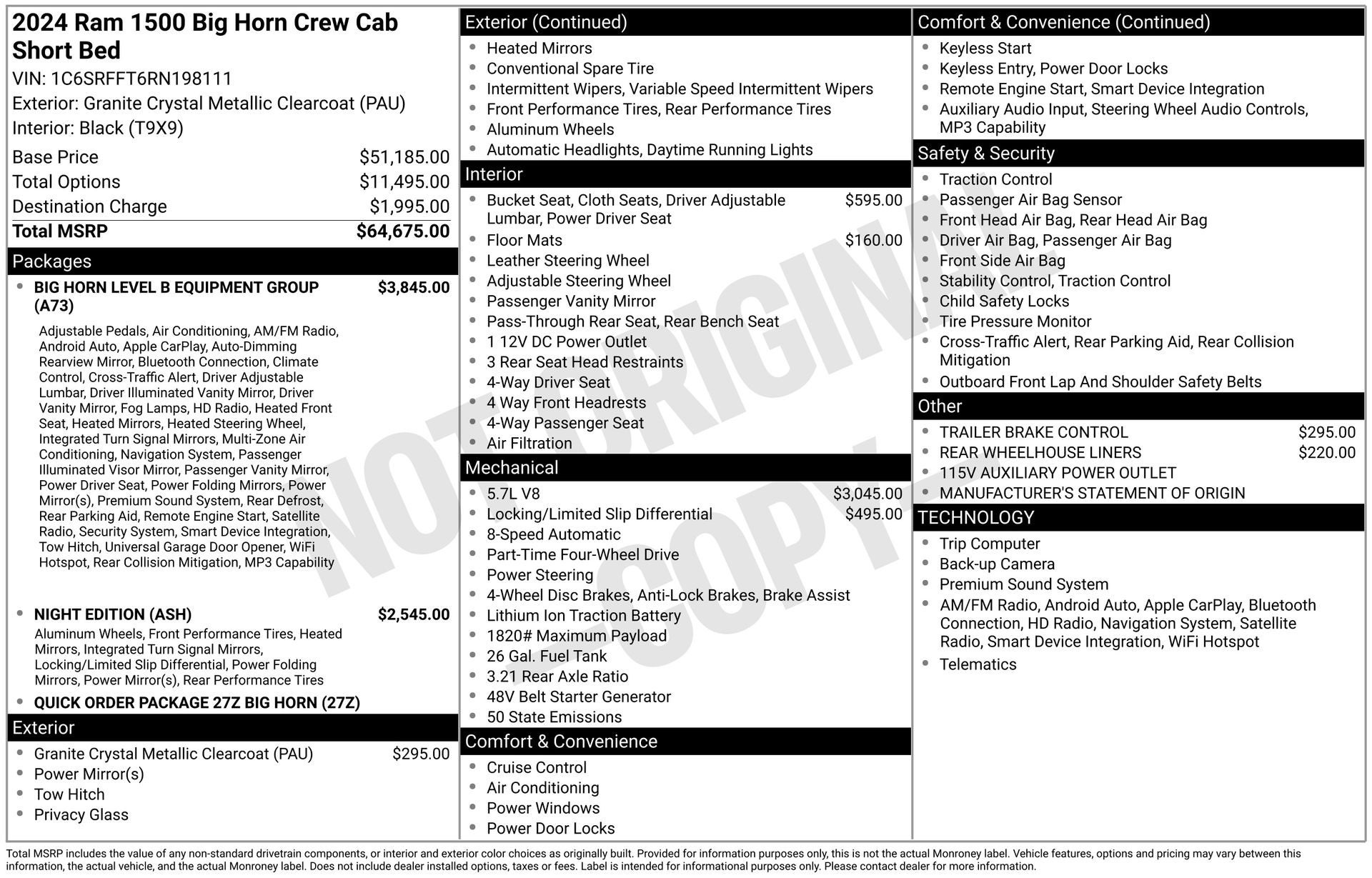 2024 RAM 1500 Big Horn Crew Cab 4x4 5'7' Box